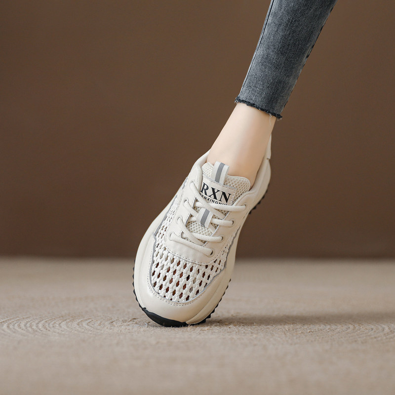 Spanish Niche Brand Ongysl Thick-Soled Dad Shoes for Women, Breathable Sports White Shoes, Woven Casual Sandals for Women