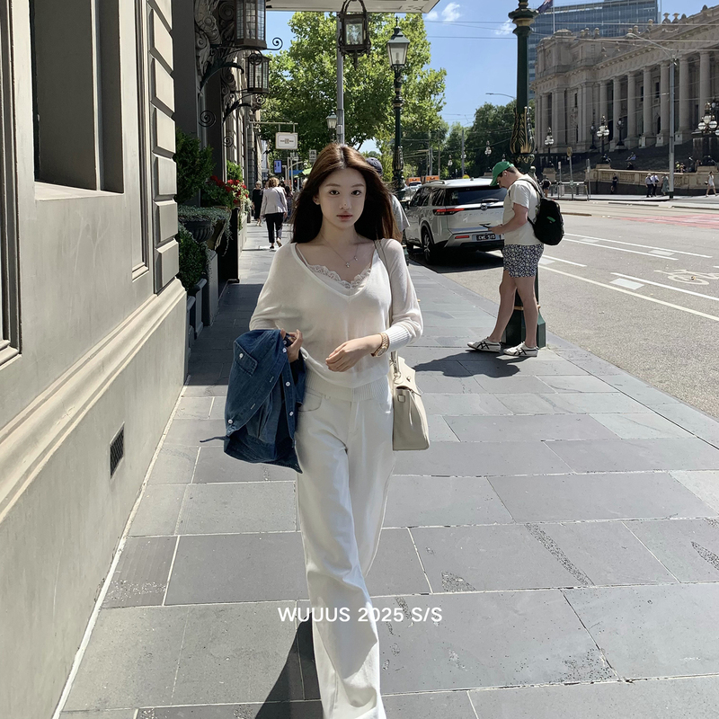 Wuuus Jojo Private Line【Row White Cow】Hard Not to Love White Low-Rise Jeans for Women, Loose Pants