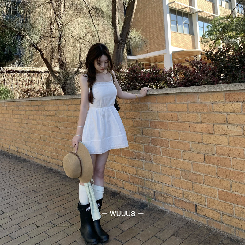 Wuuus【Summer Breeze】Sana Style White Lace-Trimmed Sleeveless Dress for Women, Little White Dress