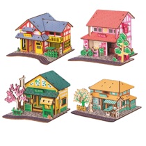 Wood puzzle puzzle board diy assembly cabin Japanese ethnic style childrens educational toy building block building gift