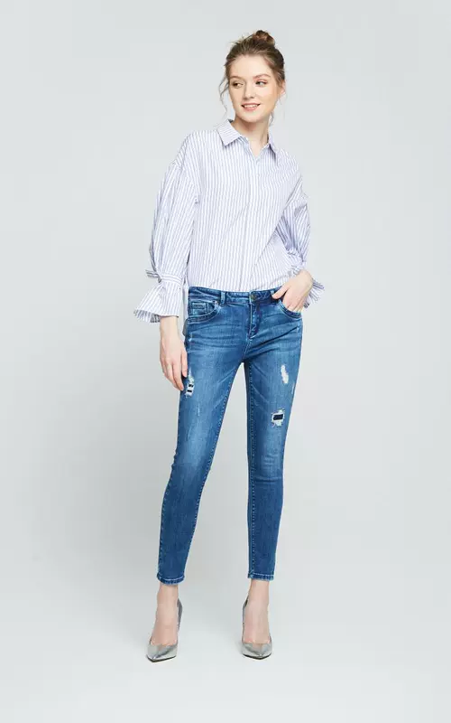 Vero Moda thời trang sọc yếu tố rơi tay áo sơ mi giản dị | 317331540 áo sơ mi caro