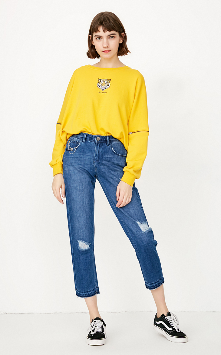 [3 miễn phí 1] CHỈ lỗ mới eo thấp BF gió chín điểm quần jean nữ | 117349570 quan jean nu