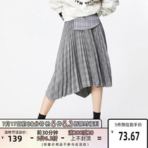 Aya zhi only season new fashion retro plaid irregular pleated mid-length skirt female)11931G506