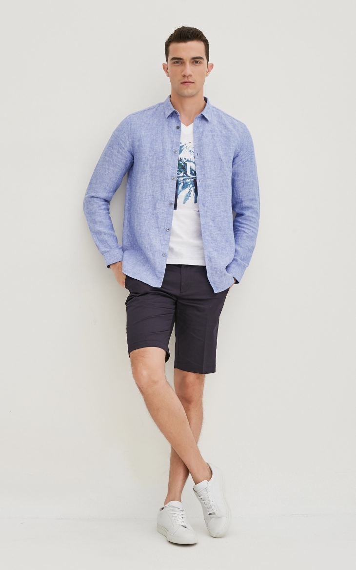 JackJones Jack Jones Linen Áo sơ mi nam dài tay màu rắn E-217105552 áo sơ mi tay bồng hàn quốc