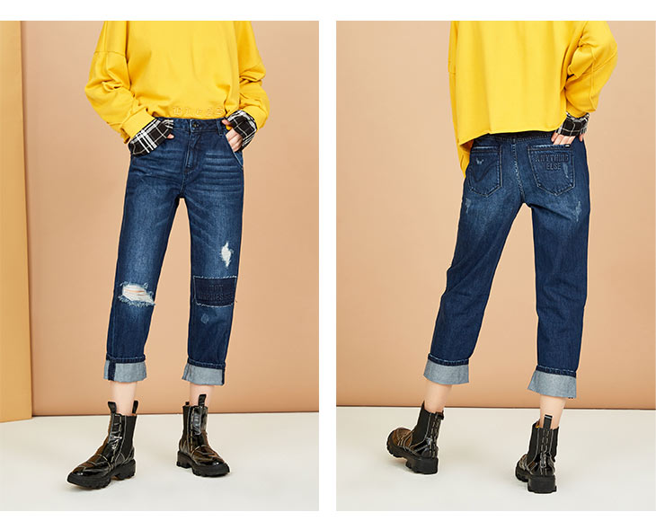 [Giá trị mùa thu và mùa đông] CHỈ mùa thu mới bf lỗ thẳng quần jean nữ chín quần | 117349624 quần jean ống đứng nữ đẹp