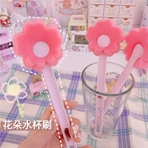 Pink Sponge Flower Styling Cup Brushed Girl Hearts Pink Adorable water bottle Bottle Sponge Long Handle Fancy Glass Cup Brush