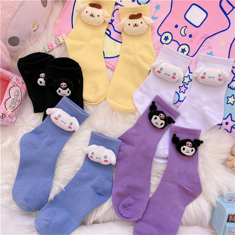 Day Ensemble Pure Cotton Girls Big Ear Dog Small White Dog Pudding Cool Lomi 100 Hitch Female Skateboard Socks Soft Cute Socks