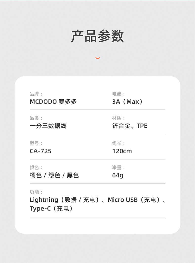 麦多多 三合一数据线 1.2米 便携伸缩收纳 3A快充 图14