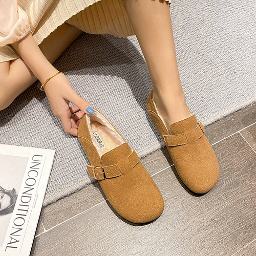 Birkenstocks plus, женская обувь на плюшевом меху, верхняя одежда, женские туфли-бобы, зима 2023, новые хлопковые туфли на плоской подошве, большие размеры от 41 до 43