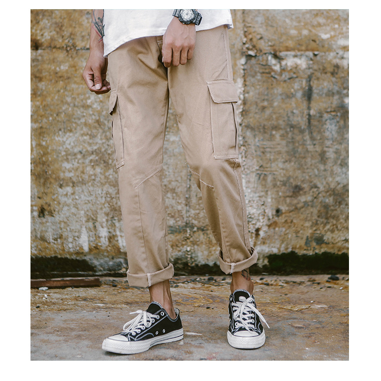Đường phố Mỹ Hồng Kông chic thẳng lỏng lẻo quần yếm quần nam xu hướng quần hip hop Yu Wenle mô hình mùa thu và mùa đông quần short kaki nam