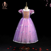 Girls Sophia Princess Dress Frozen Children Aisha Performance Long Hair High-end Little Girl Birthday Dress