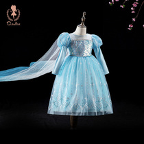 Frozen Aisha Princess Dress New Girls Long Sleeve Pengpeng Yarn Girls Childrens Dress Aisha Skirt Spring and Autumn