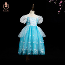Childrens Aisha Princess Dress Frozen New Blue Genuine Queen Girl Dress Cinderella Dress Summer
