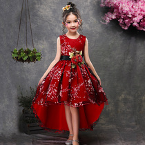 Childrens dress tailing girl princess skirt puffy gauze small host high-end little girl Big Boy student costume