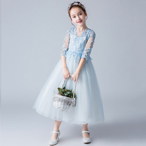 Girls princess dress childrens dress piano performance costume big violin little girl high-end long dress puffy gauze dress