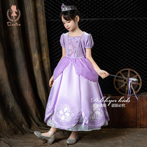 Sophia Princess dress Frozen girl long hair birthday dress cos childrens foreign style dress Spring Summer