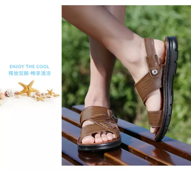 Old man sandal nam 2019 mùa hè mới giản dị giày đi biển da dày đế dày chống trượt dép da nam và dép - Sandal