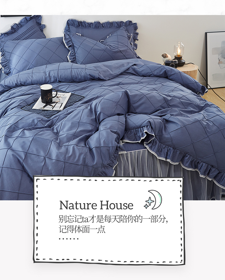 Bông vải cotton bốn mảnh màu đỏ công chúa gió bộ đồ giường ren xù lông giường vải cô gái trái tim - Bộ đồ giường bốn mảnh chăn gối