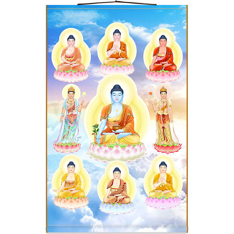 HD Pharmacist Seven Buddhas Buddha Painting of the East Three Holy Days Light Moonlight Moonlight BodhisattBodhisattva Scrolls Hanging a Silk Cloth Painting