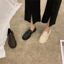 Small leather shoes female Inn Wind pure color 2022 spring autumn new Korean version 100 hitch black soft leather jk thick bottom single shoe