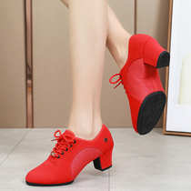 Latin dance shoes for adult women red cloth mesh heels soft-soled dance shoes square dance sailor modern body teacher