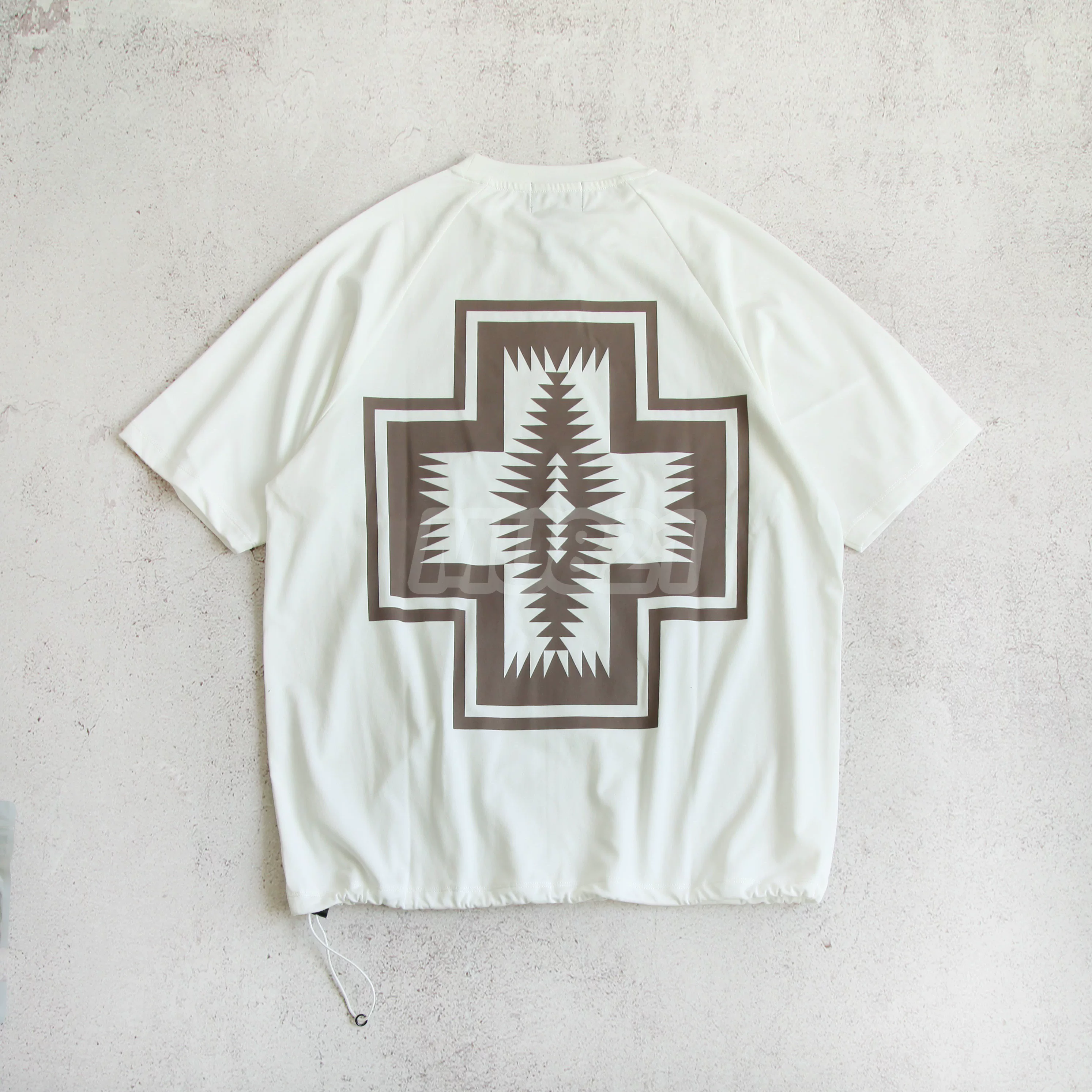 MU821 spot PENDLETON BEAMS special-note ethnic style cross printed drawstring rag-sleeved short-sleeved T-shirt