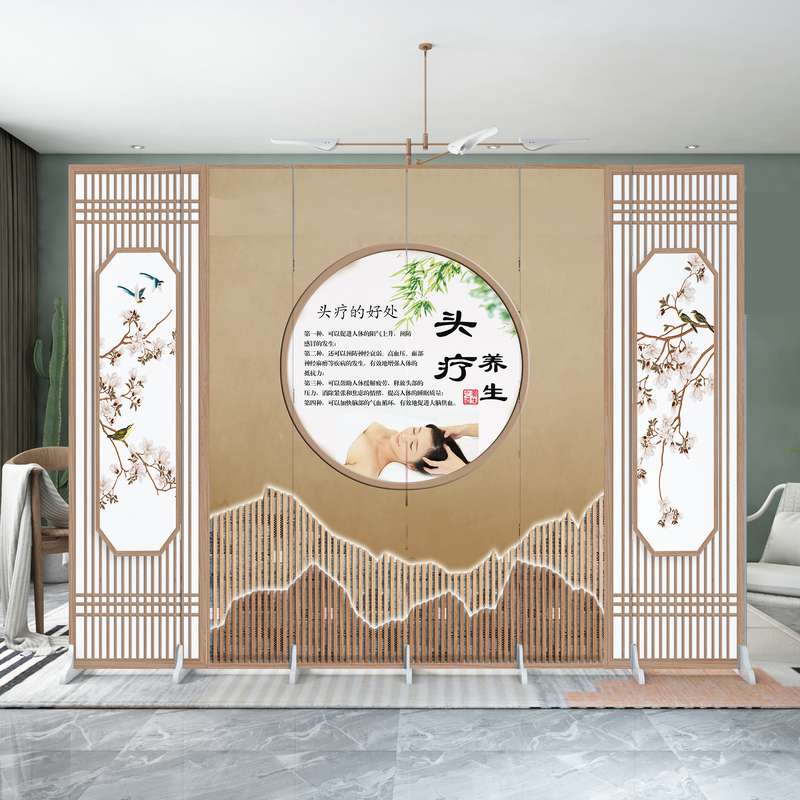 Beauty Salon and Wellness Center Company Folding Screen Movable Partition Folding Modern Chinese-Style Double-Sided Partition Wall