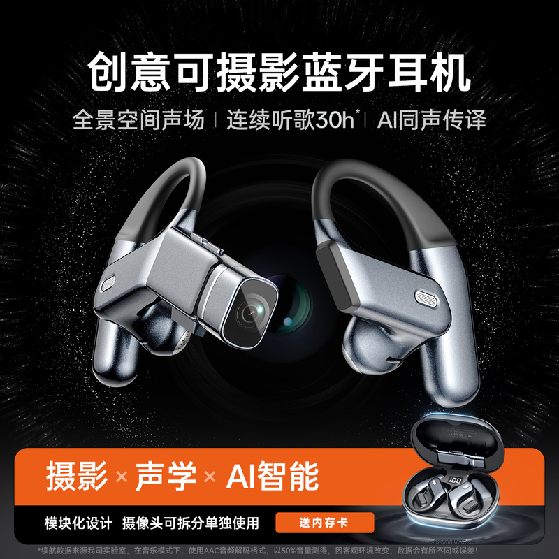 2026 New Model Bluetooth Headset with Camera and Video Recording, Wireless Ear-Hook Sports Cycling Recorder with Ultra-Long Battery Life