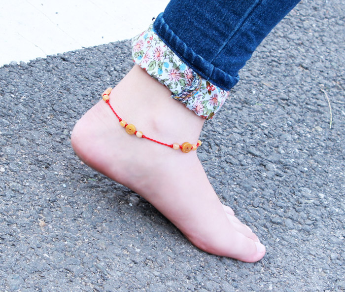 Handmade gió đường qua ngọc bích thời trang dây đỏ vòng chân lắc chân nữ titan