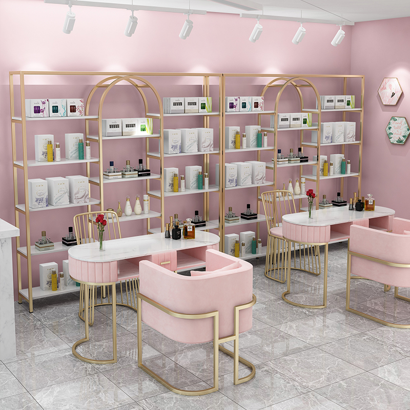 Beauty salon skin care cosmetics on display shelf nail shop boutique display cabinet sample shelf display shelves