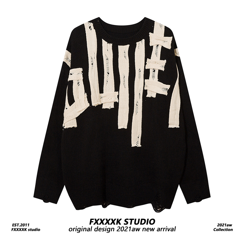 Fxk Original European and American High Street Dark Style Yabi Vibe Ripped Oversized Lazy Style Knit Sweater