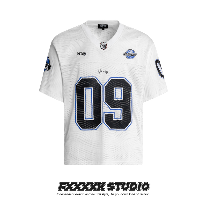 Fxk Original American-Style V-Neck Digital Print Baseball Jersey Short-Sleeve T-Shirt for Men and Women, Loose Fit ins Cool and Stylish Top for Summer