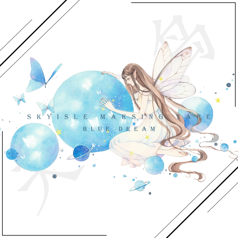 Sky Island ® Blue Dream Special Ink and Paper Tape Handledger Blue Elk Girl Sticker Decoration