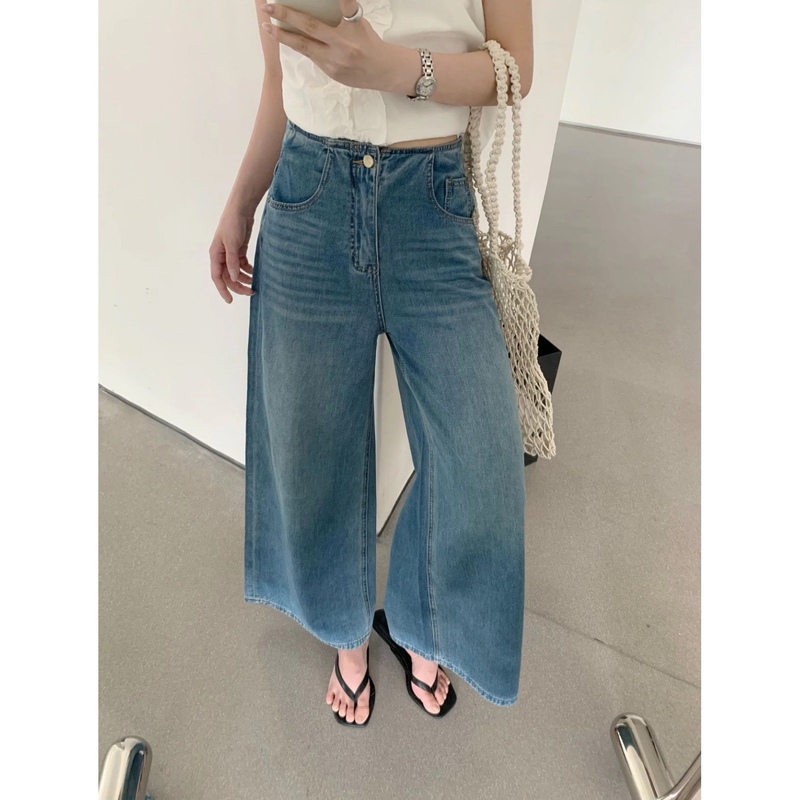 Qzx2911 Korean Standard Spring and Summer New Fashion Versatile High-Waisted Slimming Straight-Leg Jeans for Women, Loose Wide-Leg Cropped Pants Qzx2911 Korean Standard Spring and Summer New Fashion Versatile High-Waisted Slimming Straight-Leg Jeans for Women, Loose Wide-Leg Cropped Pants