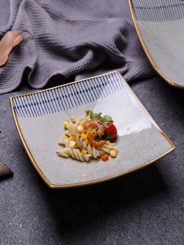 Japanese ceramic high-legged square plate Sushi sashimi plate Fruit plate Dessert plate Dining room commercial plate