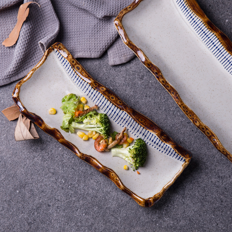 Rectangular Strip Disc Creative Ceramic Dessert Snack Tray Day Style Sushi Sashimi Pan Dining Room Commercial