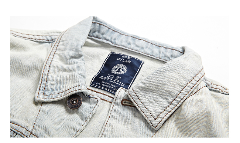 Màu sắc nhẹ nhàng retro denim jacket nam lỏng áo khoác hoài cổ giản dị cũ ngắn dày dày mùa xuân dụng cụ xu hướng quần áo nam - Cao bồi áo nam