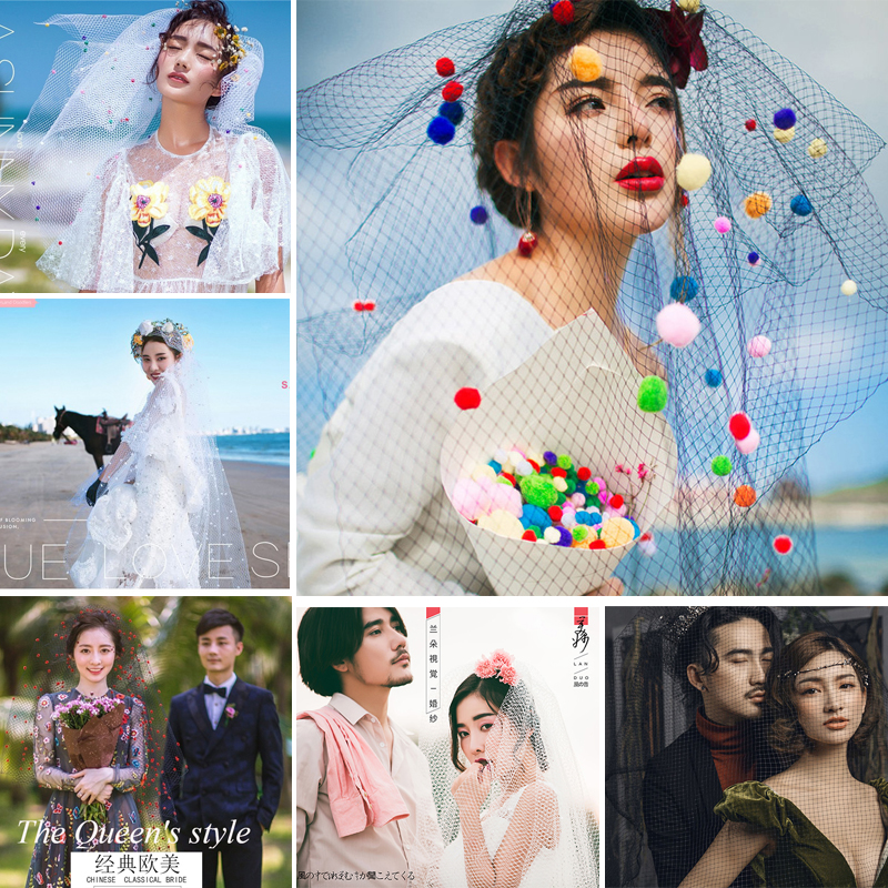 2020 new black large grid shape veil organza wedding photography creative photo props silk ball ball veil