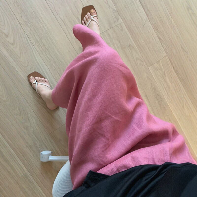 Vintage Cotton-Linen Women's Summer Skirt with a Stylish Design, Long Slit, High-Waisted, Straight A-Line Linen Skirt, Ramie Long Skirt