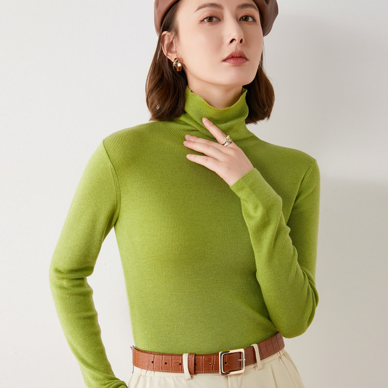 High collars undershirt woman 21 Early autumn high collar sweater with slim fit neater knit cardiovert imitation micro-transparent goat sweatshirt