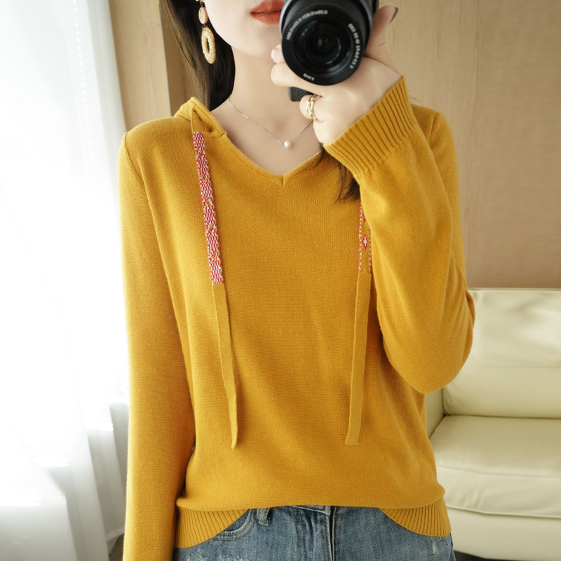 2021 spring autumn new pure cotton short knitted undershirt woman 100 lap pure color loose long sleeves slim-to-cap sweater