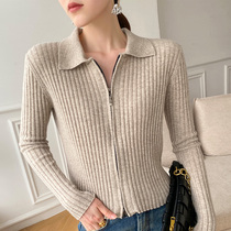 JI degree Temperament Polo Collar Zipper Cardiovert woman Skinder with slim long sleeves Knitted Sweatshirt Autumn Winter New hitchhiking