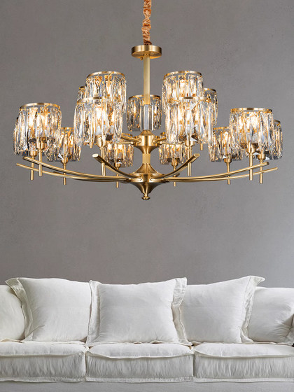 American-Style Light Luxury Crystal Chandelier, All-Copper Living Room Lighting, Modern Dining Room and Bedroom Elegant Lighting Fixtures, Direct Sales from Zhongshan Manufacturer