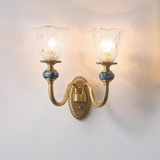 American Retro Wall Lamp All-Copper Tv Wall Corridor Aisle European Ceramic Master Bedroom Bedside Lamp Zhongshan Manufacturer