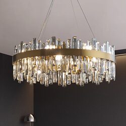 American-Style Light Luxury Crystal Chandelier, Post-Modern Minimalist Living Room, Round Dining Room, All-Copper Villa Lamp, Direct Sales from Zhongshan Manufacturer