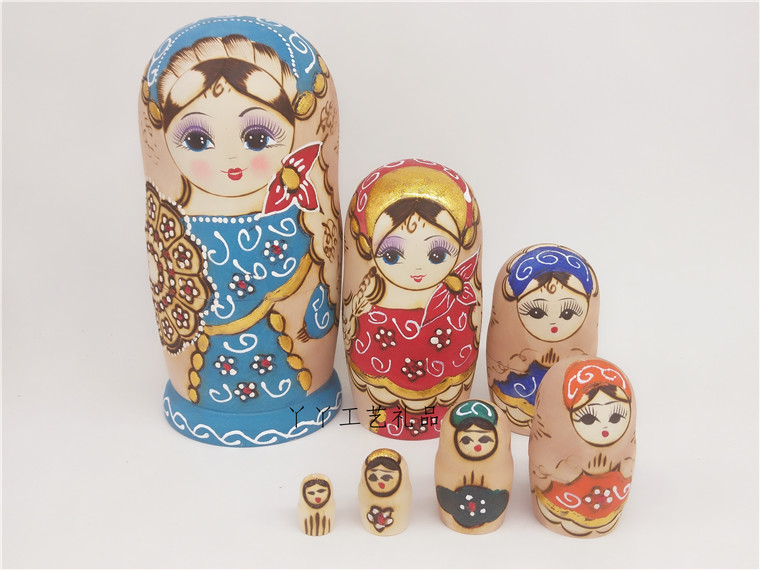 Seven-layer three-flower matryoshka doll wooden toy gift characteristic wishing doll couple birthday gift