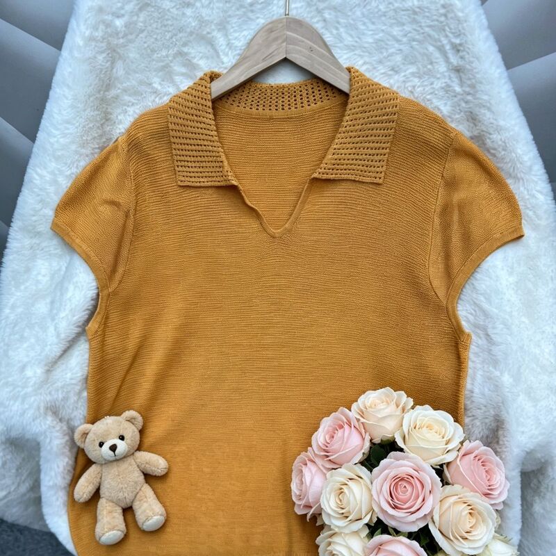 485 Pumpkin Color Knitted Sweater for Women, New Fashionable and Versatile Knitted Top for Women
