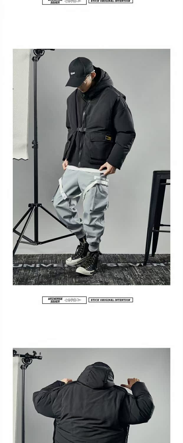 Số 7 vũ trụ mùa đông xu hướng ban đầu Mỹ hip hop có thể tháo rời vest trùm đầu áo bông lỏng nam áo thun 3 lỗ nam
