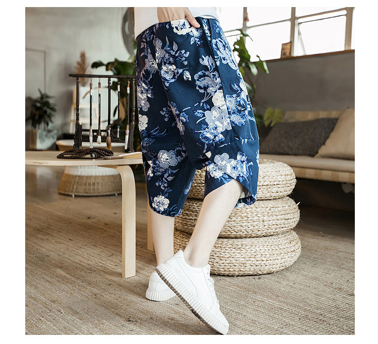 Quần lửng nam mùa hè cotton crop top sọc quần harem quần ống rộng Nepal quần short nam xu hướng - Quần short jean nam
