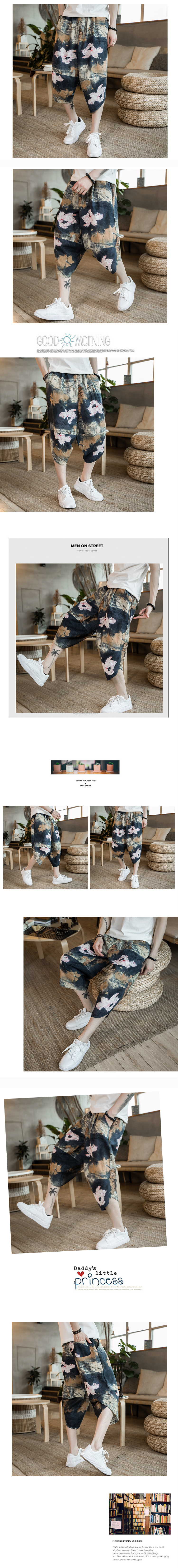 Quần lửng nam mùa hè cotton crop top sọc quần harem quần ống rộng Nepal quần short nam xu hướng - Quần short jean nam